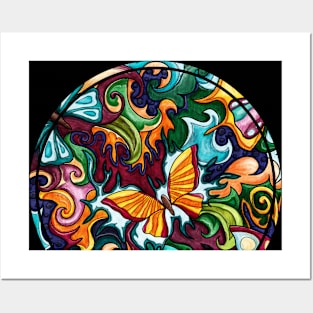 Colorful butterflies and flowers ornament Posters and Art